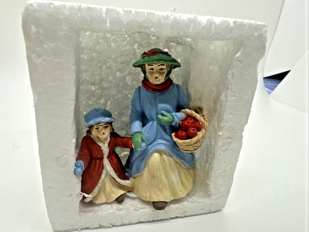 Woman & Girl with Apple Basket Village Figurine 3 “ Mother Daughter